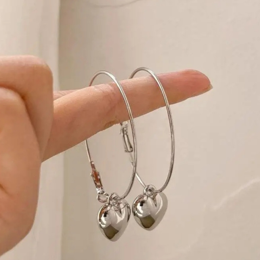 Silver Heart Hoop Earrings - Picture 2 of 3